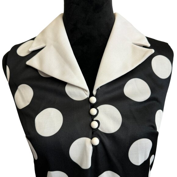 1960s Jean Lang Black & White Polka Dot Sleeveless Maxi Dress with Collar VTG - Picture 2 of 7